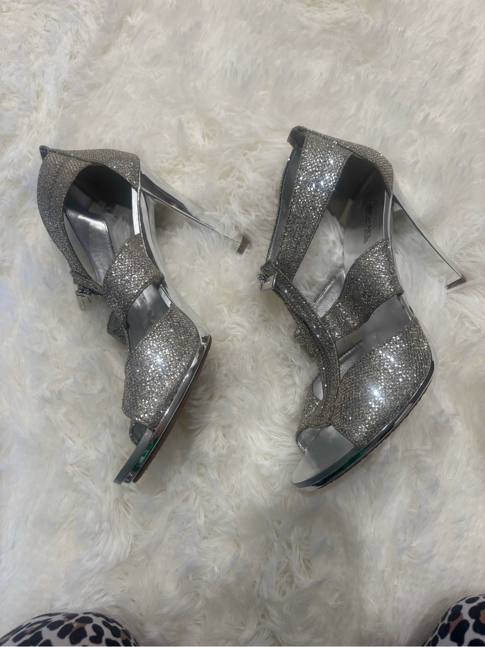 Michael Kors Sparkling Silver Glitter High Heel Sandals